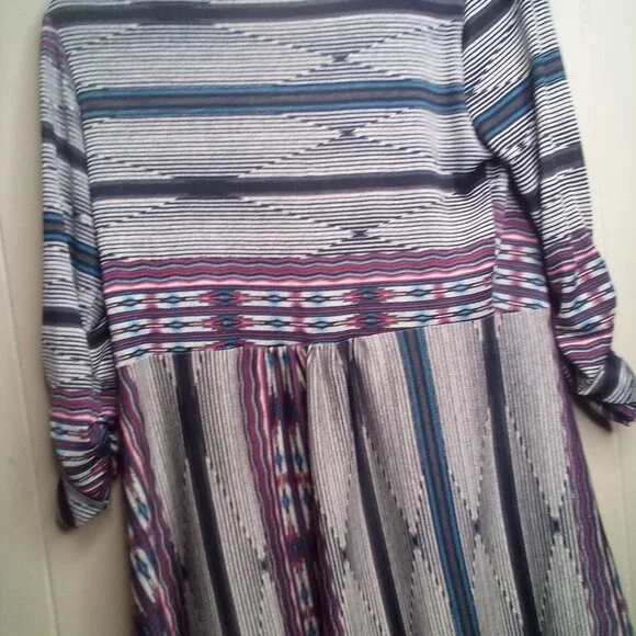 About A Girl Open Front Blouse Top M 3/4 Sleeve Stripe Colorful - Picture 13 of 13